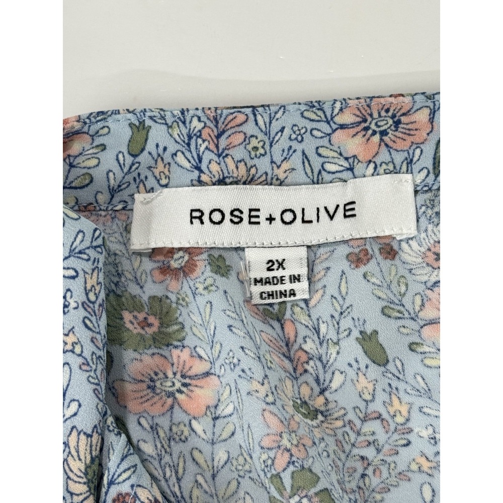 Rose + Olive Blouse Plus Size 2X  Blue Floral Peasant Boho Cottagecore Top - Picture 6 of 9
